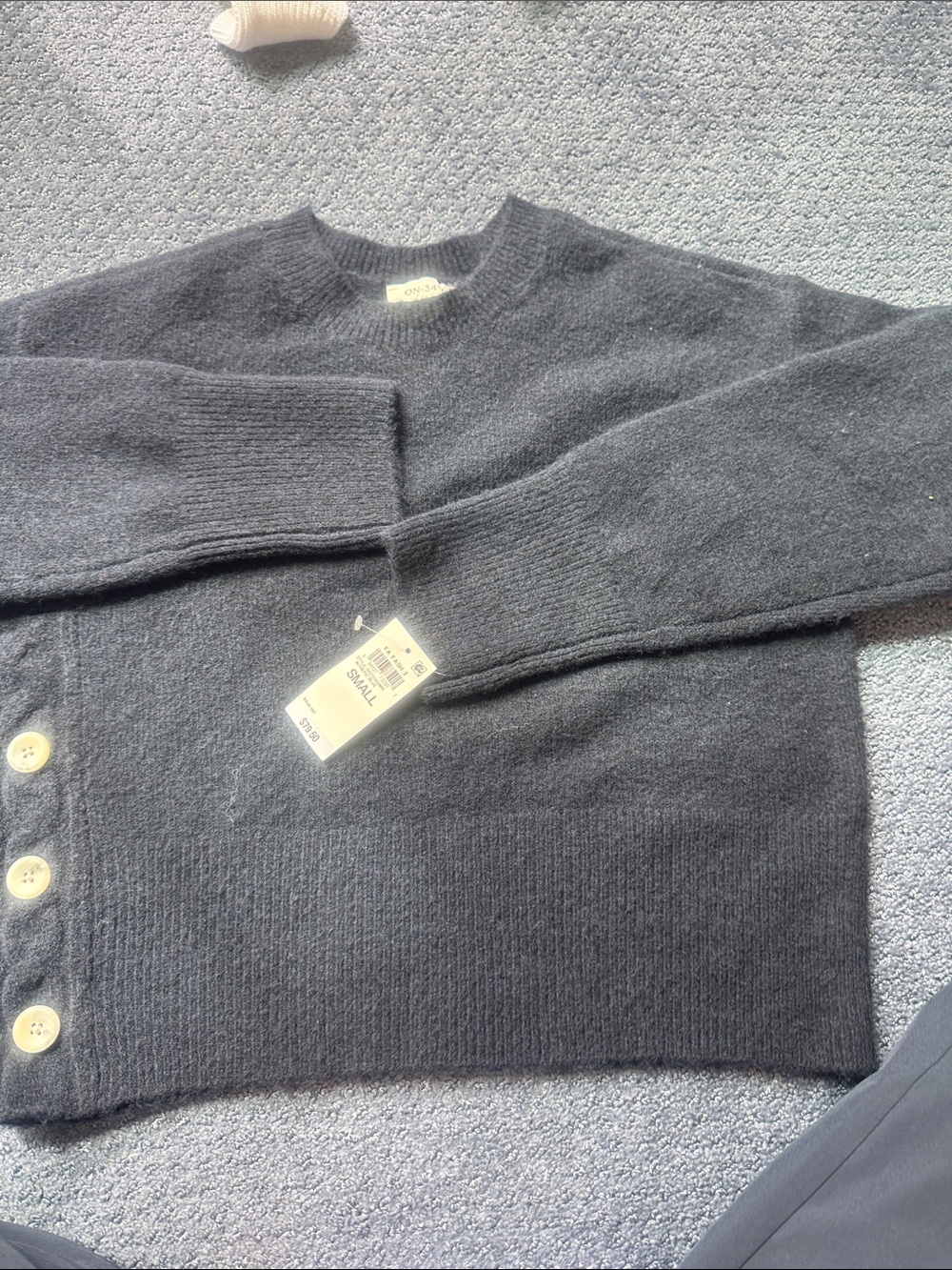 On 34th Crewneck Button Hem Sweater - navy